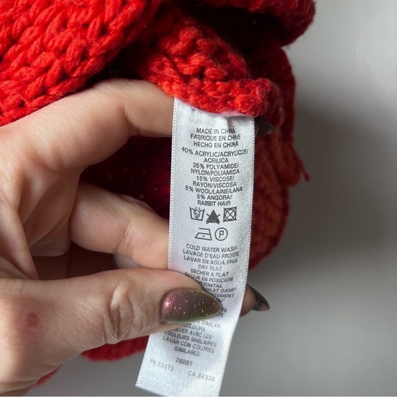 French Connection Red Orange Short Sleeve Turtle Neck Sweater M - Picture 3 of 4